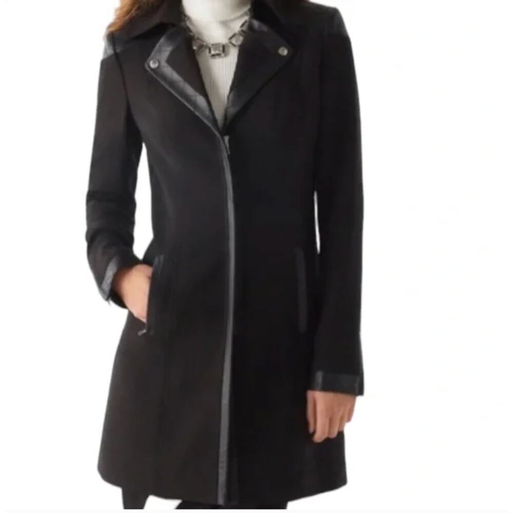 White House Black Market Women’s Lamb Leather Trim Moto Coat Sz S